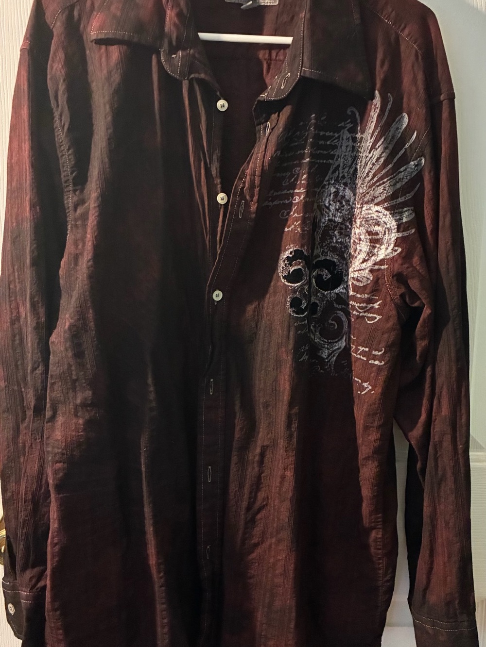Eighty Eight Men's Dark Brown Button-Down Shirt with White Graphic